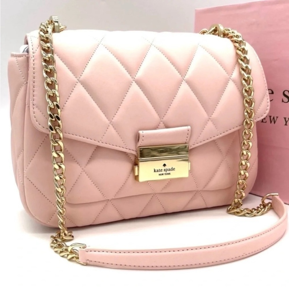 Kate Spade Carey Small Quilted Flap Shoulder Crossbody Bag Light Pink/ Gold